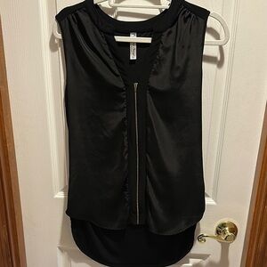 Elegant Black Satin Blouse with Zipper